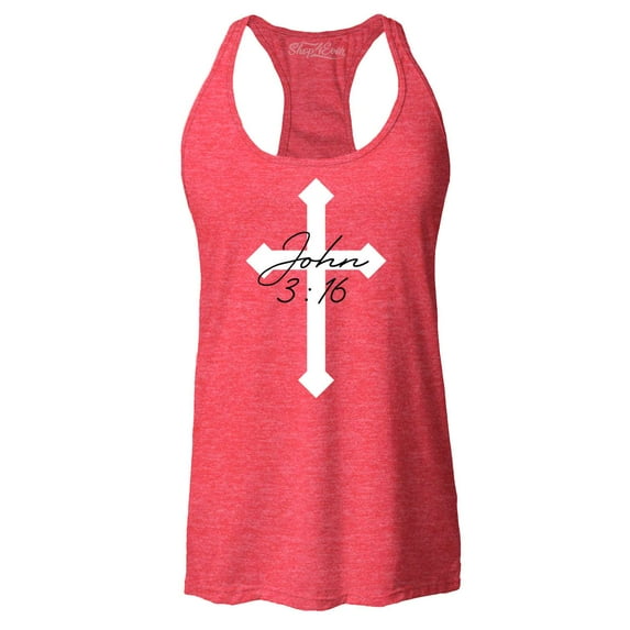 Shop4Ever Women's John 3:16 Bible Verse Script Cross Racerback Tank Top Medium Red