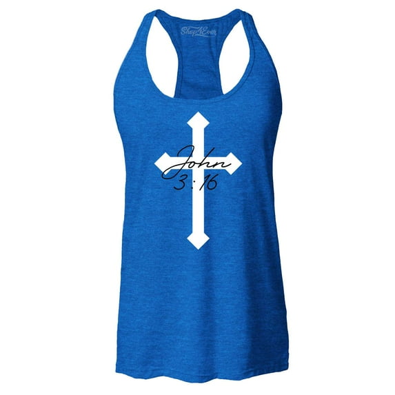 Shop4Ever Women's John 3:16 Bible Verse Script Cross Racerback Tank Top XX-Large Royal Blue