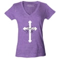 thumbnail image 1 of Shop4Ever Women's John 3:16 Bible Verse Script Cross Slim Fit V-Neck T-Shirt Small Heather Purple, 1 of 5