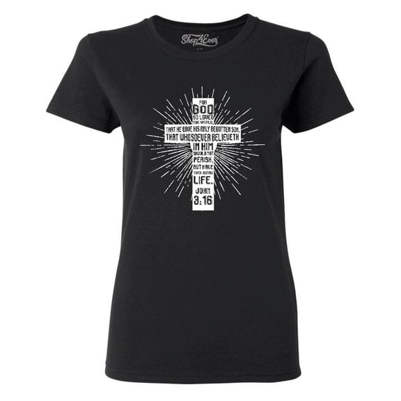 Shop4Ever Women's John 3:16 Cross Graphic T-Shirt Medium Black