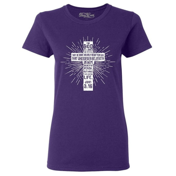 Shop4Ever Women's John 3:16 Cross Graphic T-Shirt Medium Purple