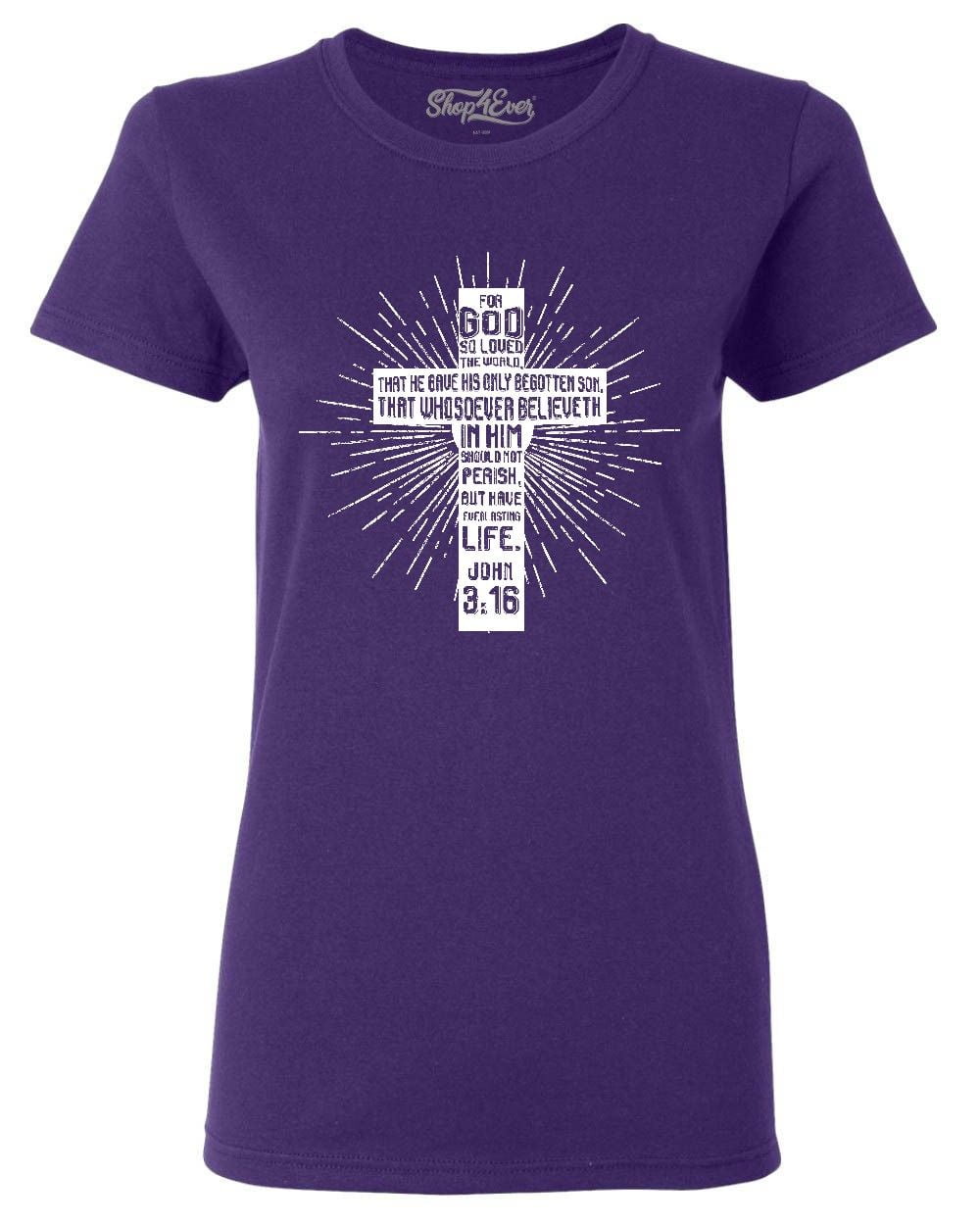 Shop4Ever Women's John 3:16 Cross Graphic T-Shirt X-Large Purple ...