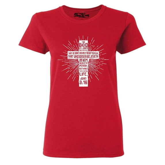 Shop4Ever Women's John 3:16 Cross Graphic T-Shirt X-Large Red