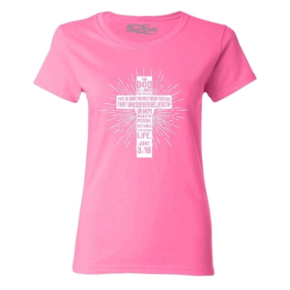 Shop4Ever Women's John 3:16 Cross Graphic T-Shirt XX-Large Azalea Pink