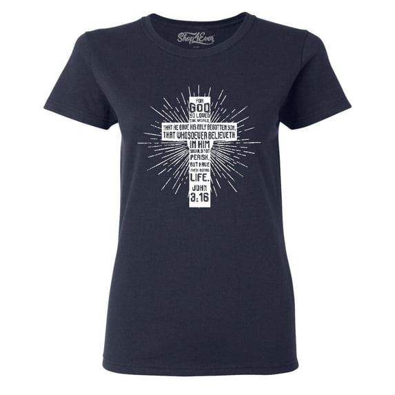 Shop4Ever Women's John 3:16 Cross Graphic T-Shirt XX-Large Navy