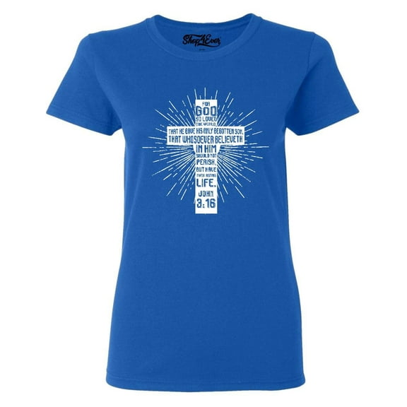 Shop4Ever Women's John 3:16 Cross Graphic T-Shirt XXX-Large Royal Blue
