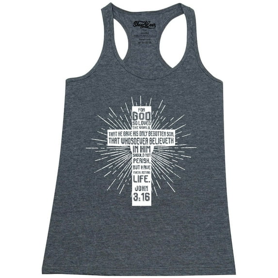 Shop4Ever Women's John 3:16 Cross Racerback Tank Top Large Charcoal