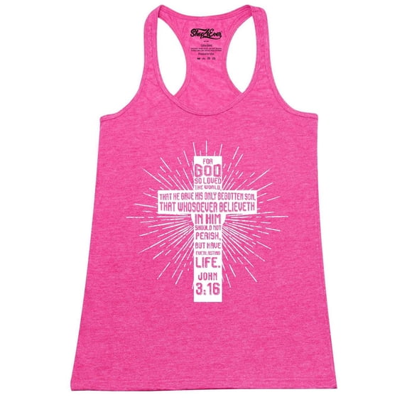 Shop4Ever Women's John 3:16 Cross Racerback Tank Top Medium Fuchsia