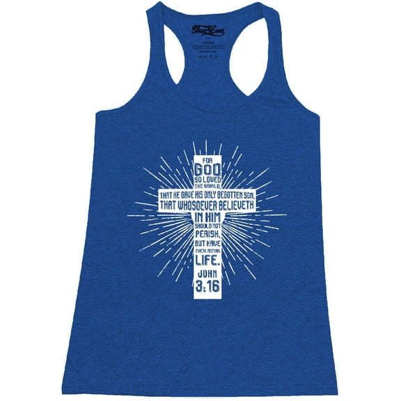 Shop4Ever Women's John 3:16 Cross Racerback Tank Top Small Royal Blue