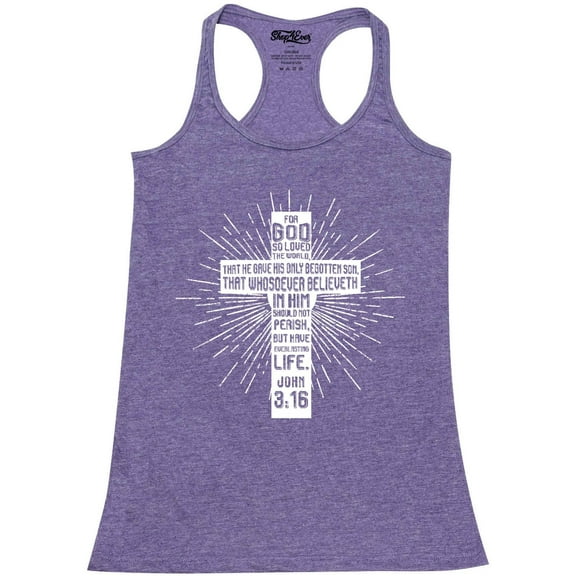Shop4Ever Women's John 3:16 Cross Racerback Tank Top X-Large Purple