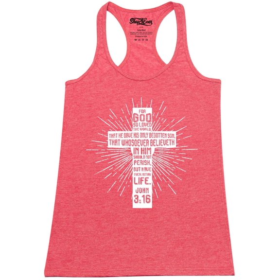 Shop4Ever Women's John 3:16 Cross Racerback Tank Top X-Large Red