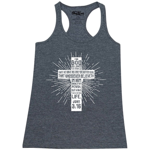Shop4Ever Women's John 3:16 Cross Racerback Tank Top X-Small Charcoal