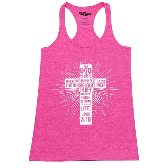 Shop4Ever Women's John 3:16 Cross Racerback Tank Top X-Small Fuchsia