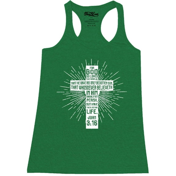 Shop4Ever Women's John 3:16 Cross Racerback Tank Top X-Small Kelly Green
