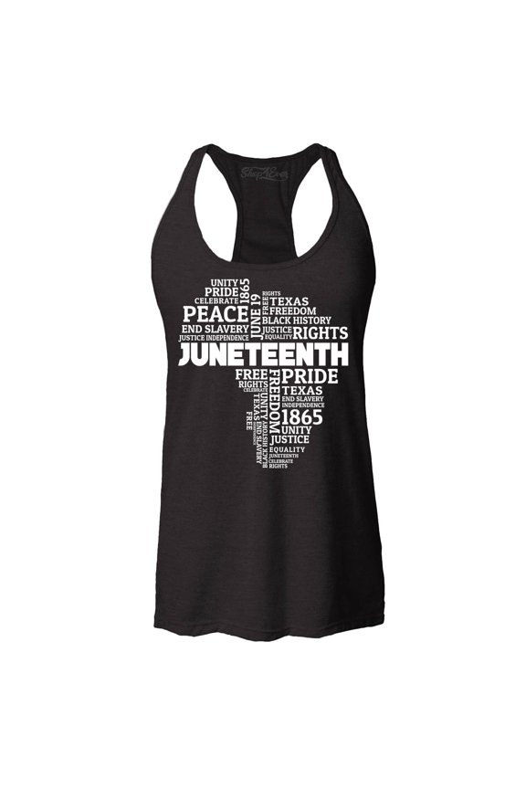 Women's Juneteenth Africa Word Cloud Montage Racerback Tank Top Large Black