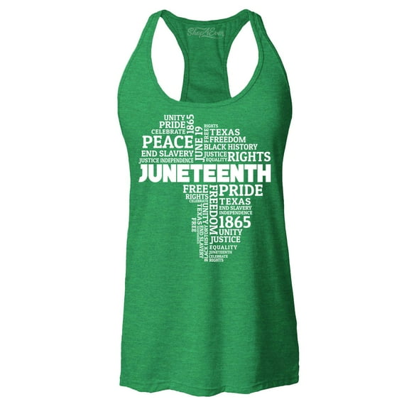 Shop4Ever Women's Juneteenth Africa Word Cloud Montage  Racerback Tank Top Medium Kelly Green