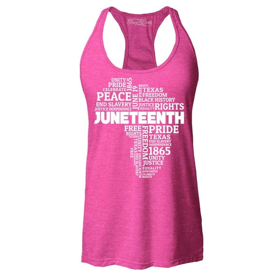 Shop4Ever Women's Juneteenth Africa Word Cloud Montage Racerback Tank Top X-Small Fuchsia