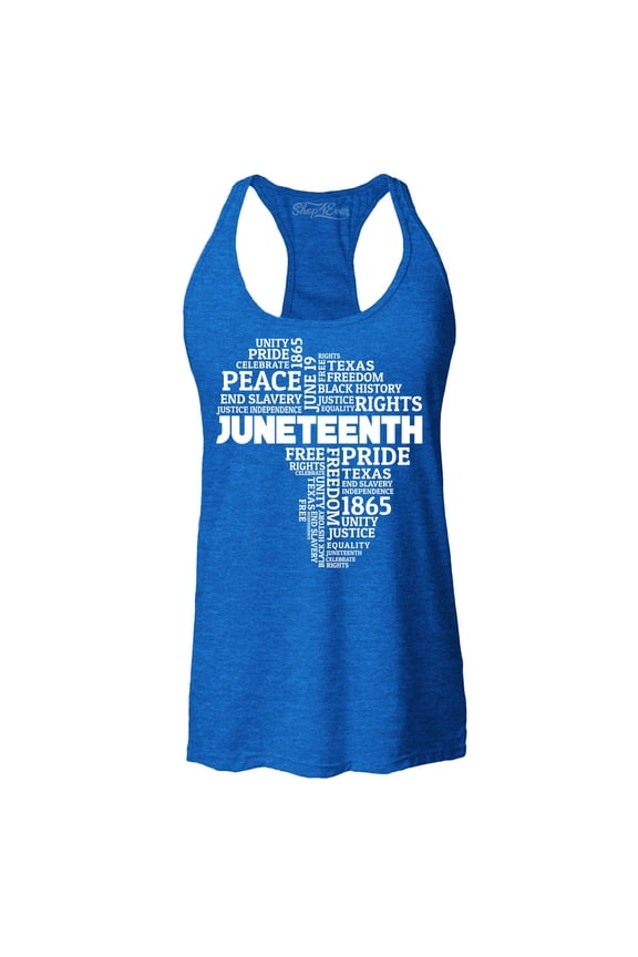 Women's Juneteenth Africa Word Cloud Montage Racerback Tank Top X-Small Royal Blue