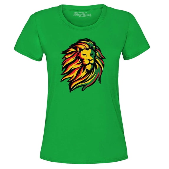 Shop4Ever Women's Juneteenth African History Lion Graphic T-Shirt Medium Irish Green