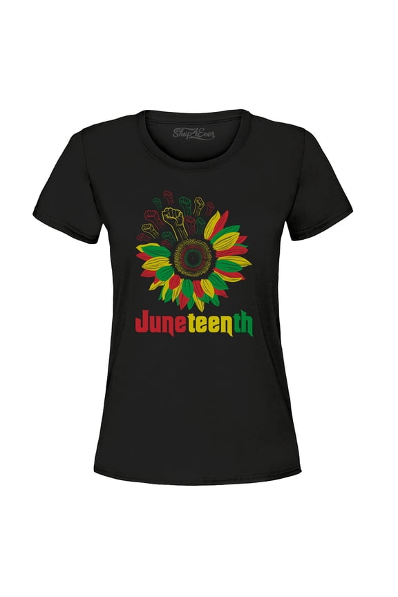 Women's Juneteenth Black Fist Flower Power June 19th 1865 Graphic T-Shirt Large Black