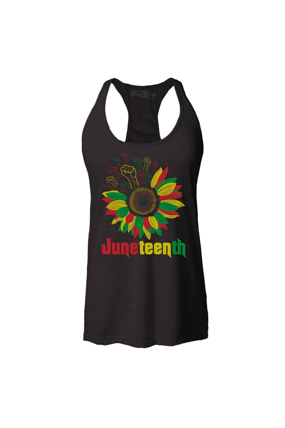 Women's Juneteenth Black Fist Flower Power June 19th 1865 Racerback Tank Top XX-Large Black