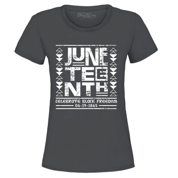 Shop4Ever Women's Juneteenth Celebrate Black Freedom 6-19-1865Â Graphic T-Shirt Medium Charcoal