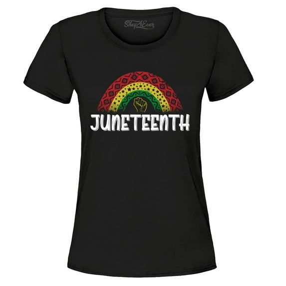 Shop4Ever Women's Juneteenth Rainbow June 19th 1865 Graphic T-Shirt Small Black