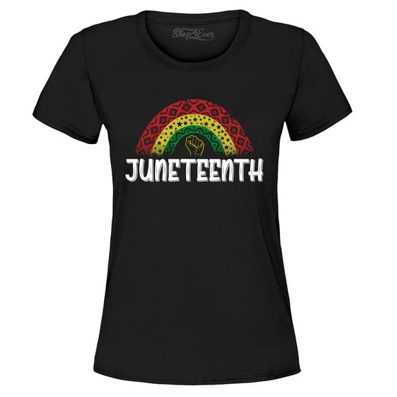 Shop4Ever Women's Juneteenth Rainbow June 19th 1865 Graphic T-Shirt XXX-Large Black