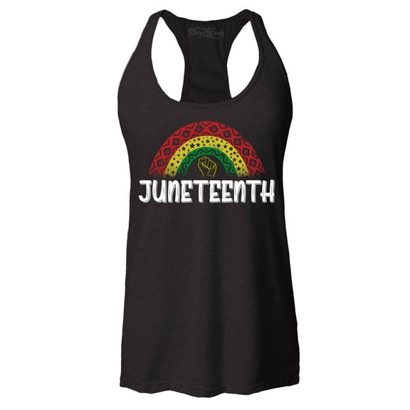 Shop4Ever Women's Juneteenth Rainbow June 19th 1865 Racerback Tank Top Medium Black