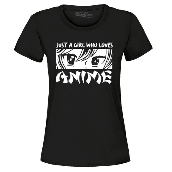 Shop4Ever Women's Just A Girl Who Loves Anime Graphic T-Shirt Medium Black