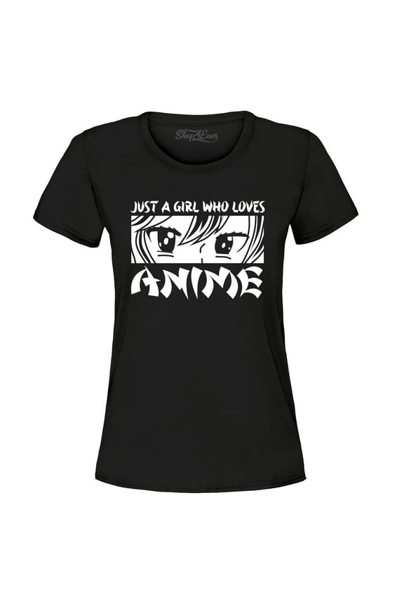 Women's Just A Girl Who Loves Anime Graphic T-Shirt Medium Black