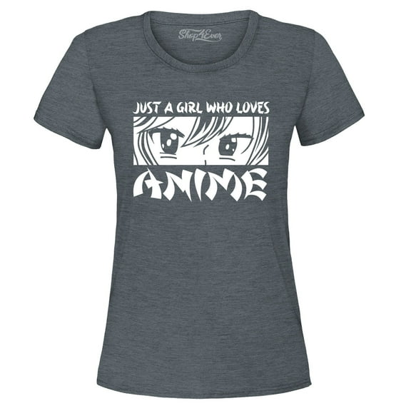 Shop4Ever Women's Just A Girl Who Loves Anime Graphic T-Shirt Medium Dark Heather