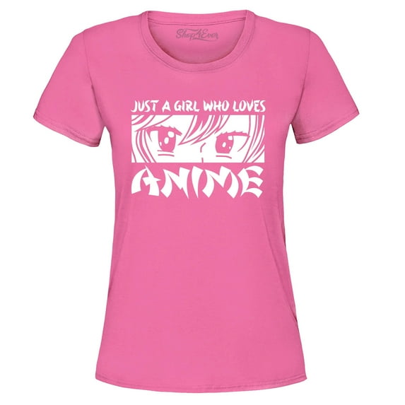 Shop4Ever Women's Just A Girl Who Loves Anime Graphic T-Shirt Small Azalea Pink