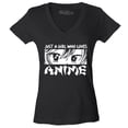 thumbnail image 1 of Shop4Ever Women's Just A Girl Who Loves Anime Slim Fit V-Neck T-Shirt Large Black, 1 of 5