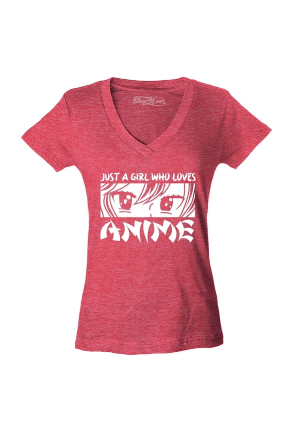 Women's Just A Girl Who Loves Anime Slim Fit V-Neck T-Shirt Large Heather Red