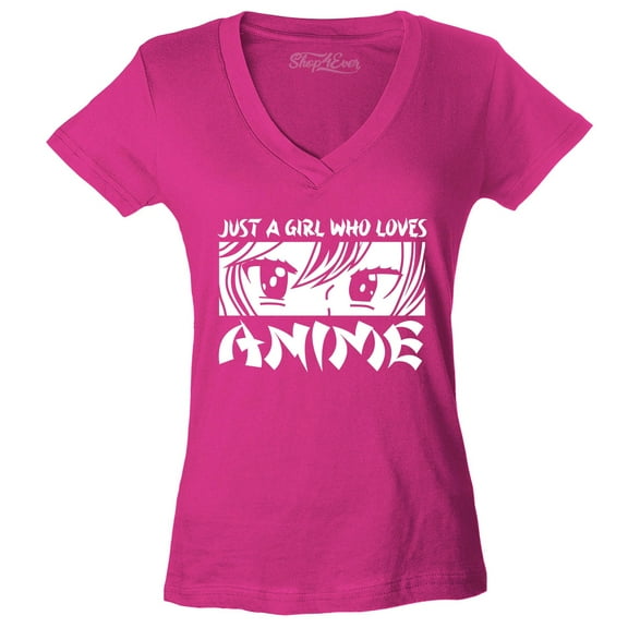 Shop4Ever Women's Just A Girl Who Loves Anime Slim Fit V-Neck T-Shirt X-Small Pink
