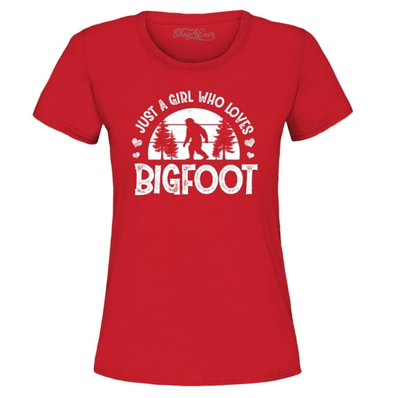 Shop4Ever Women's Just A Girl Who Loves Bigfoot Graphic T-Shirt Large Red