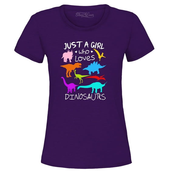 Shop4Ever Women's Just A Girl Who Loves Dinosaurs Dino Graphic T-Shirt Medium Purple