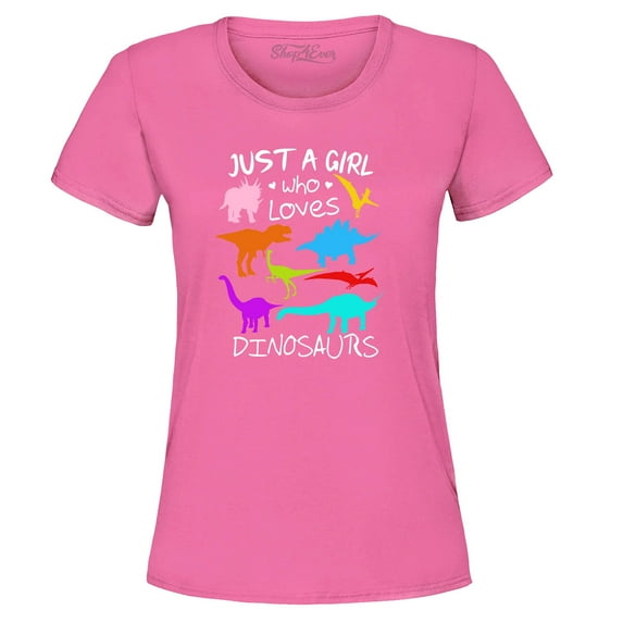 Shop4Ever Women's Just A Girl Who Loves Dinosaurs Dino Graphic T-Shirt X-Large Azalea Pink