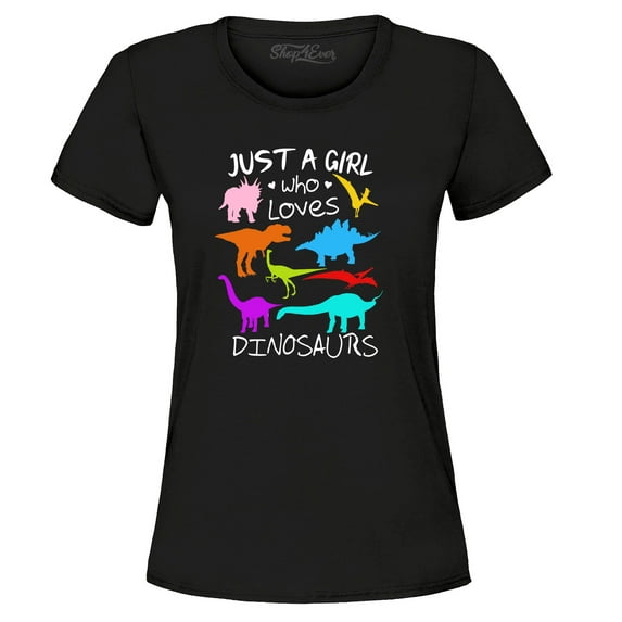 Shop4Ever Women's Just A Girl Who Loves Dinosaurs Dino Graphic T-Shirt XX-Large Black