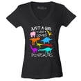 thumbnail image 1 of Shop4Ever Women's Just A Girl Who Loves Dinosaurs Dino Slim Fit V-Neck T-Shirt Medium Black, 1 of 5