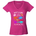 thumbnail image 1 of Shop4Ever Women's Just A Girl Who Loves Dinosaurs Dino Slim Fit V-Neck T-Shirt Medium Pink, 1 of 5