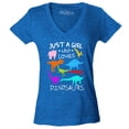 thumbnail image 1 of Shop4Ever Women's Just A Girl Who Loves Dinosaurs Dino Slim Fit V-Neck T-Shirt XX-Large Heather Royal Blue, 1 of 5