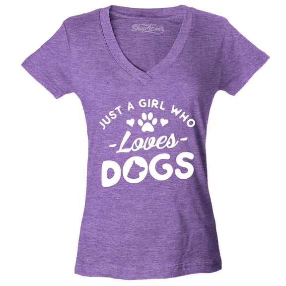 Shop4Ever Women's Just A Girl Who Loves Dogs Slim Fit V-Neck T-Shirt Medium Heather Purple