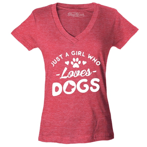 Shop4Ever Women's Just A Girl Who Loves Dogs Slim Fit V-Neck T-Shirt Small Heather Red