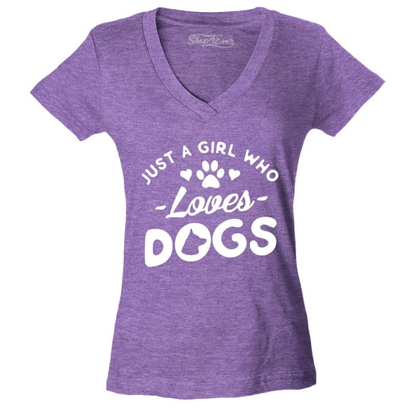 Shop4Ever Women's Just A Girl Who Loves Dogs Slim Fit V-Neck T-Shirt X-Small Heather Purple