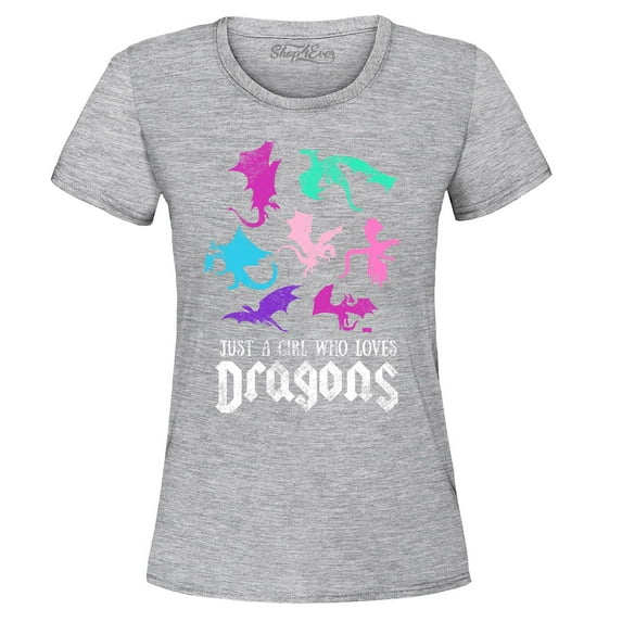 Shop4Ever Women's Just A Girl Who Loves Dragons Graphic T-Shirt Medium Sports Grey