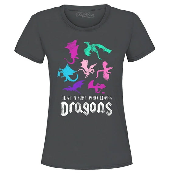 Shop4Ever Women's Just A Girl Who Loves Dragons Graphic T-Shirt X-Large Charcoal