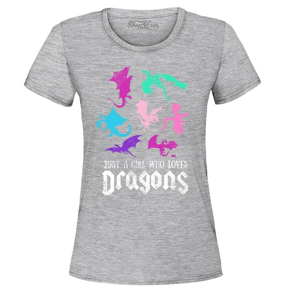 Shop4Ever Women's Just A Girl Who Loves Dragons Graphic T-Shirt XX-Large Sports Grey