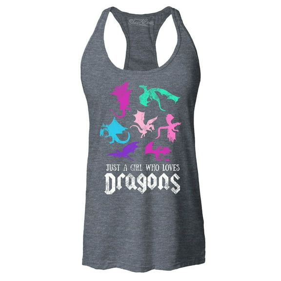 Shop4Ever Women's Just A Girl Who Loves Dragons Racerback Tank Top Large Charcoal